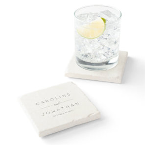 Modern Minimalist Script White Custom Wedding Stone Coaster