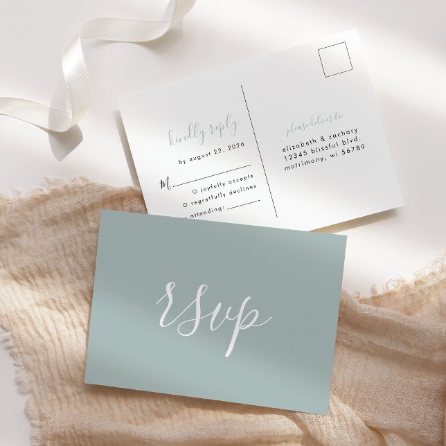 Modern Minimalist Sea Glass Wedding RSVP Postcard (Creator Uploaded)