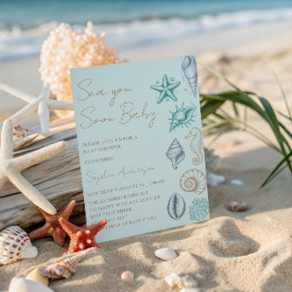 Modern Minimalist Sea You Soon Baby Baby Shower Invitation