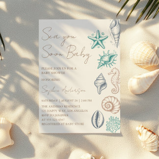 Modern Minimalist Sea You Soon Baby Baby Shower Invitation