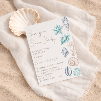 Modern Minimalist Sea You Soon Baby Baby Shower Invitation
