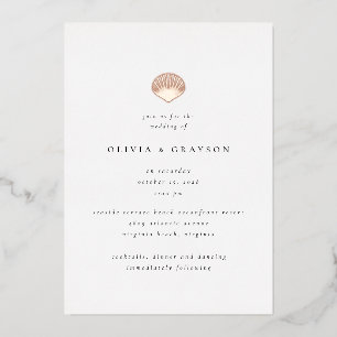 Modern Minimalist Seashell Wedding Foil Wedding  Invitation