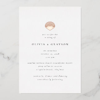 Modern Minimalist Seashell Wedding Foil Wedding Invitation