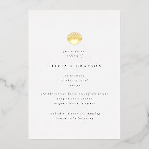 Modern Minimalist Seashell Wedding Foil Wedding  Invitation