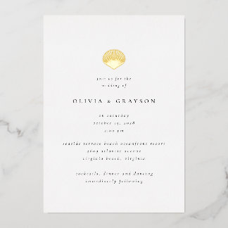 Modern Minimalist Seashell Wedding Foil Wedding Invitation