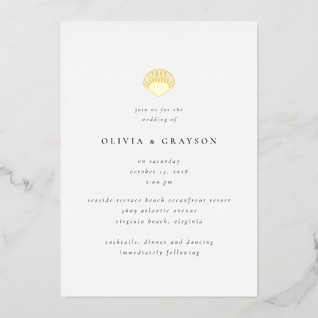 Modern Minimalist Seashell Wedding Foil Wedding  Invitation (Front)