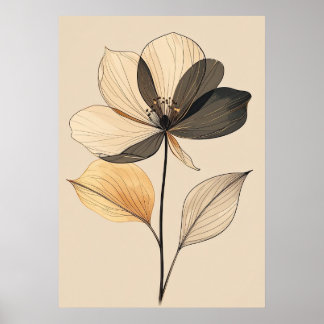 Modern Minimalist Sheer Beige & Gold Floral Botani Poster