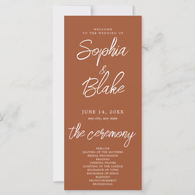 Modern Minimalist Sienna Brown Wedding Program (Front)
