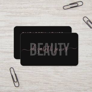Modern Minimalist Signature Black and Rose Gold Business Card