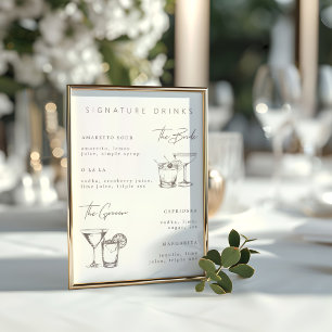 Modern Minimalist Signature Drinks Wedding Menu Poster