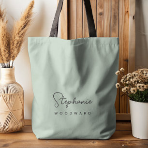 Modern Minimalist Signature Sage Green Tote Bag