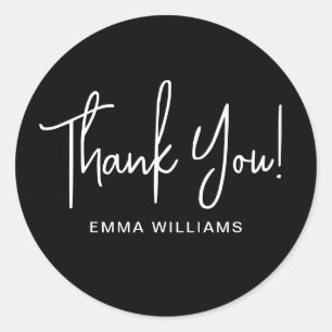 Modern Minimalist Signature Script Thank You Classic Round Sticker