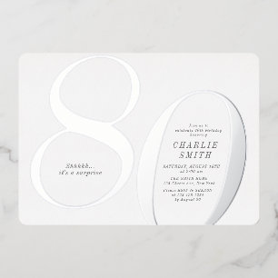 Modern minimalist silver 80th birthday foil invitation
