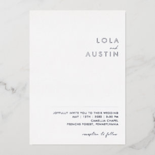 Modern Minimalist   Silver Casual Wedding Real Foil Invitation