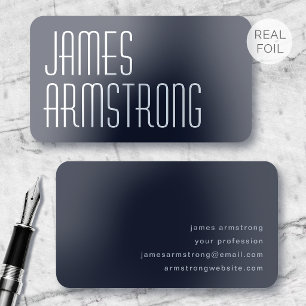 Modern Minimalist Silver Foil Typography Blue Business Cards