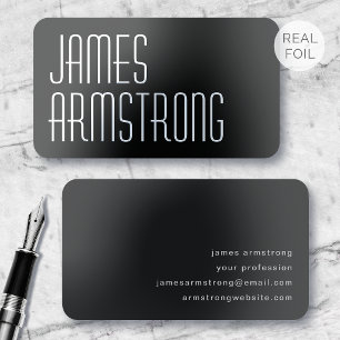Modern Minimalist Silver Foil Typography Charcoal Business Cards
