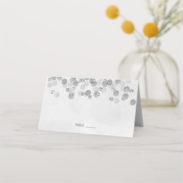 Modern Minimalist Silver Glitter Wedding Place Card (Front)