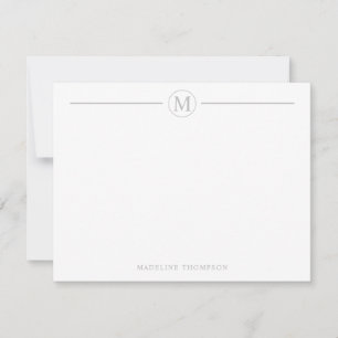 Modern Minimalist Silver Gray Monogram Line Circle Note Card