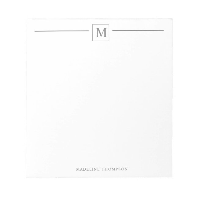 Modern Minimalist Silver Gray Monogram Line Square Notepad (Front)