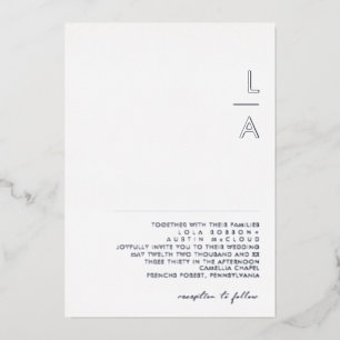 Modern Minimalist   Silver Monogram Wedding Real Foil Invitation