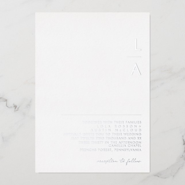 Modern Minimalist | Silver Monogram Wedding Real Foil Invitation (Front)