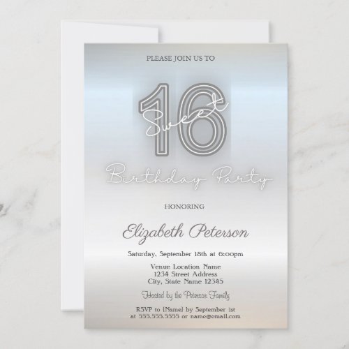 Modern Minimalist  Silver Sweet 16 Invitation