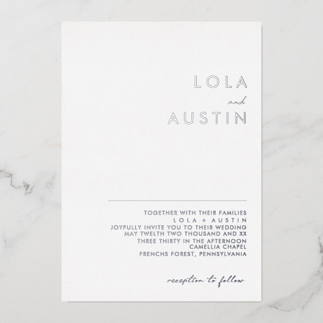 Modern Minimalist | Silver Wedding Real Foil Invitation (Front)