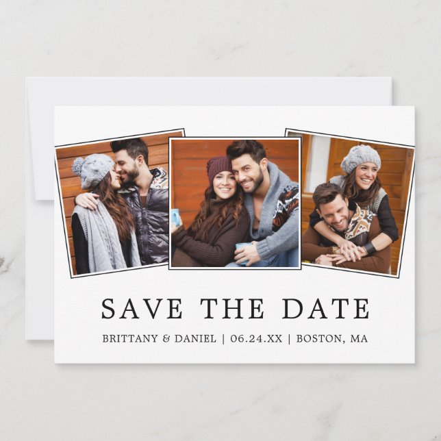 Modern Minimalist Simple 3 Photo Save The Date (Front)