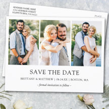 Modern Minimalist Simple 3 Photo Save the Date