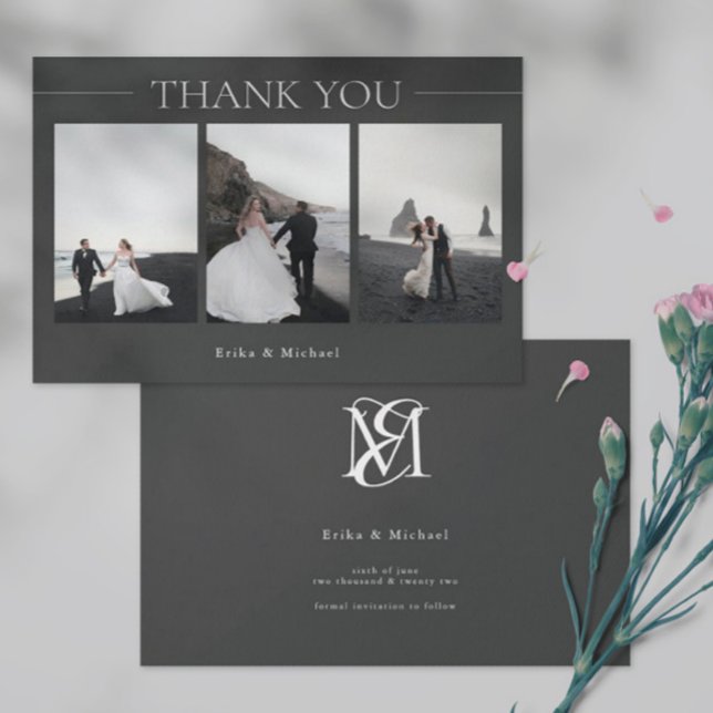 Modern Minimalist Simple 3 Photos Wedding Thank You Card (Creator Uploaded)