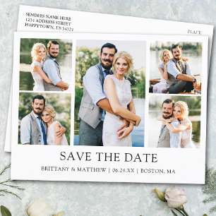Modern Minimalist Simple 5 Photos Save the Date Postcard