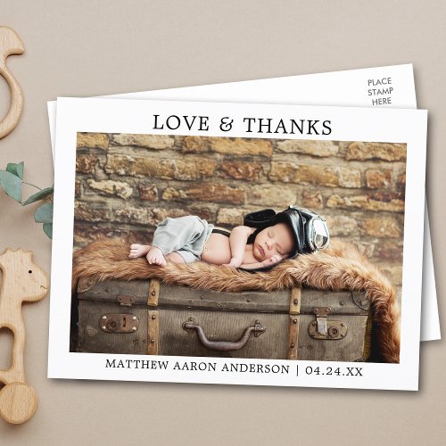 Modern Minimalist Simple Baby Love and Thanks Postcard