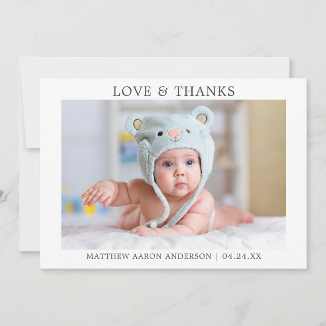 Modern Minimalist Simple Baby Love Thanks Thank You Card (Front)
