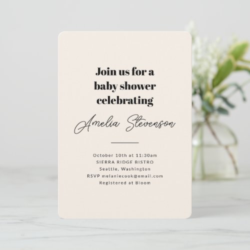 Modern Minimalist Simple Baby Shower Ivory Invitation