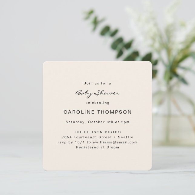 Modern Minimalist Simple Baby Shower Ivory Square  Invitation (Standing Front)