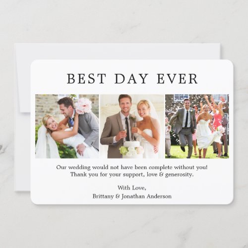 Modern Minimalist Simple Best Day Ever 3 Photo Thank You Card