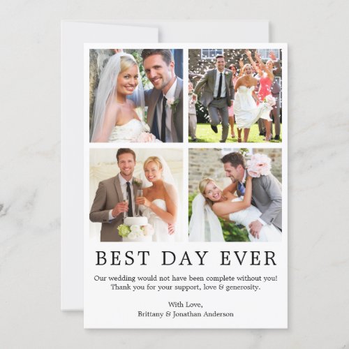 Modern Minimalist Simple Best Day Ever 4 Photo Thank You Card