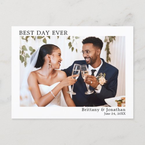 Modern Minimalist Simple Best Day Ever Wedding Postcard