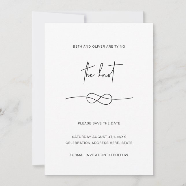 Modern Minimalist Simple Black Knot Save the Date (Front)