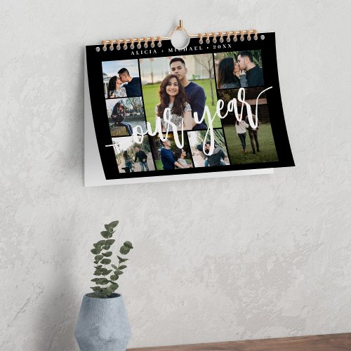 Modern minimalist simple black photo collage calendar