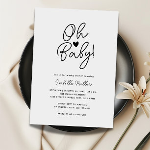 Modern Minimalist Simple Black & White Baby Shower Invitation