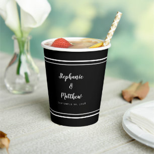 Modern MInimalist Simple Black White Wedding Party Paper Cups