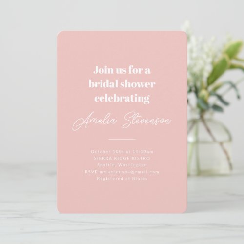 Modern Minimalist Simple Bridal Shower Pink Invitation