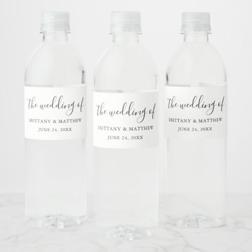 Modern Minimalist Simple Calligraphy Wedding Water Bottle Label