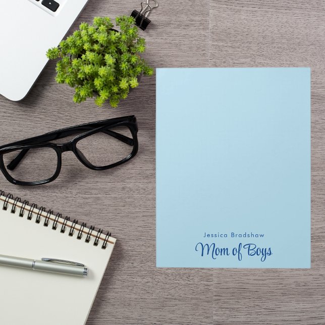 Modern Minimalist Simple Chic Blue "Mom of Boys" Notepad (Creator Uploaded)
