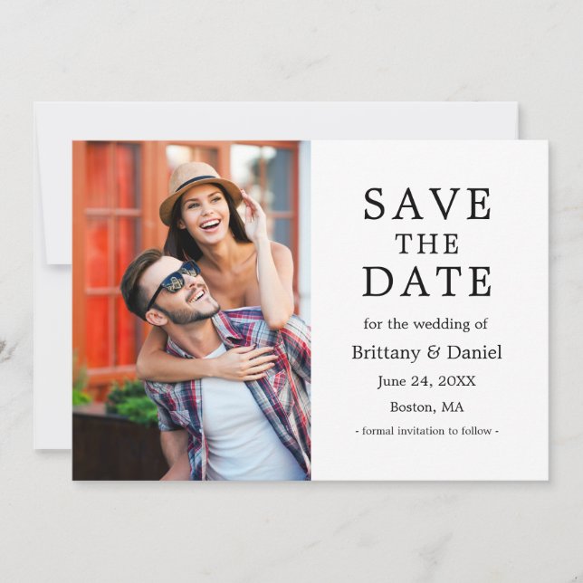Modern Minimalist Simple Couple Photo Save The Date (Front)