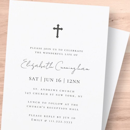Modern Minimalist Simple Cross Memorial Funeral Invitation