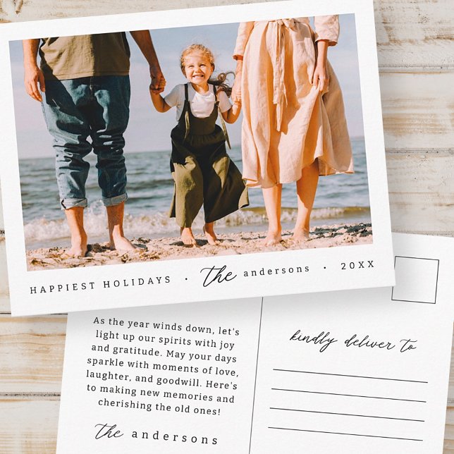 Modern Minimalist Simple Custom Family Photo Holiday Postcard (Creator Uploaded)