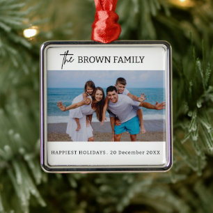 Modern Minimalist Simple Custom Family Photo Metal Ornament