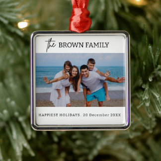 Modern Minimalist Simple Custom Family Photo Metal Ornament